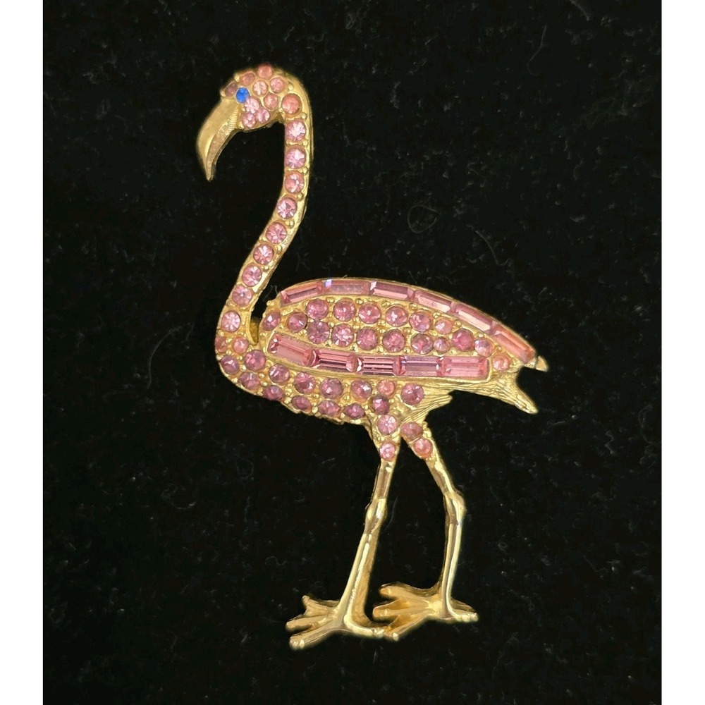 VTG MBB Pell Mary Beth Burchardt Pink Rhinestone Flamingo Brooch Pin 2.5"